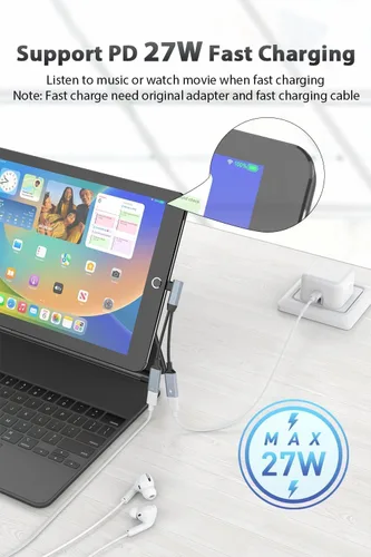 Miniatura 4 de [Certificado MFi de Apple] Divisor de iPhone para carga y auriculares, adaptador de auriculares Lightning dual compatible con control de música