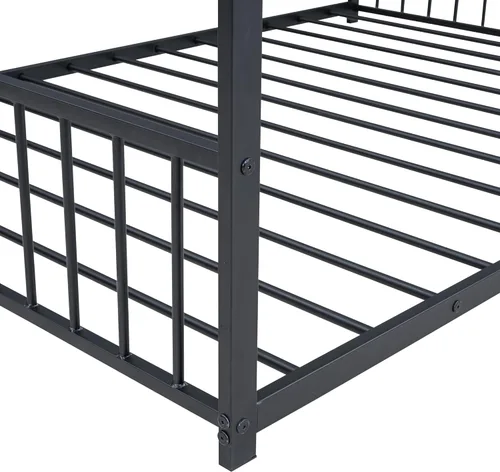 Miniatura 7 de P PURLOVE Marco de cama de tamaño matrimonial, marco de cama Montessori de metal para niños, marco de cama de casa para niños con techo, cabecero