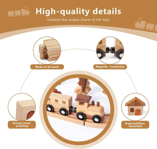 Miniatura 3 de Juego de tren de madera Montessori juguetes para niños fomentan el juego imaginativo y las habilidades motoras finas, pistas de tren de doble cara
