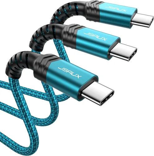 Miniatura 19 de JSAUX Paquete de 3 cables USB C a USB C de 100 W [6.6 pies+6.6 pies+6.6 pies] compatible con iPhone 17 Air 16 15 Pro Max Samsung Galaxy S25 S24 Azul