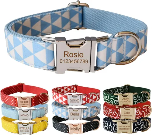 Miniatura 10 de Collar para perro personalizado con hebilla metálica - Collares para mascotas personalizados con nombre y número de teléfono (Estilo Terciopelo1)