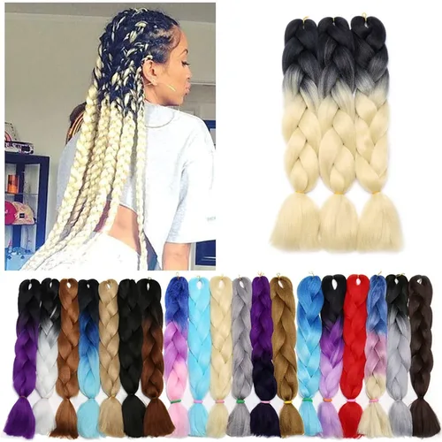 Miniatura 119 de Benehair Extensiones de cabello trenzado ombré de 24 pulgadas, 1 paquete de extensiones de cabello trenzado jumbo de alta temperatura, cabello