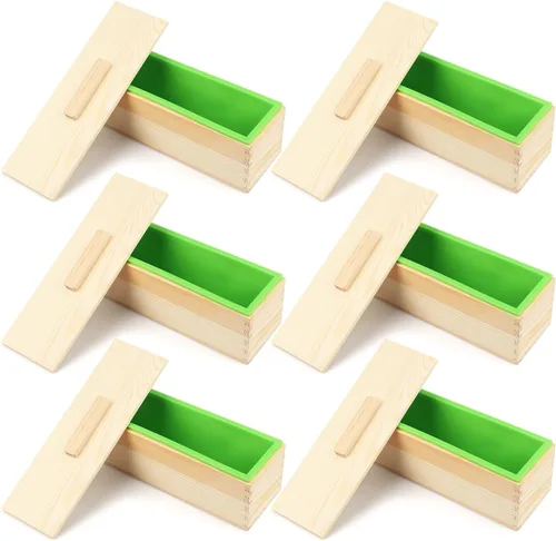 Paquete de 6 moldes para pan de jabón de 42 onzas, moldes de jabón para hacer jabón con cajas de madera, los moldes de barra de jabón se pueden
