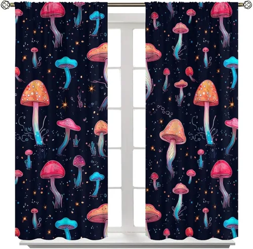 Miniatura 20 de Cortinas semitraslúcidas de hongos, estilo bohemio, plantas místicas, sol, luna, tratamiento de ventana para dormitorio, sala de estar, cocina