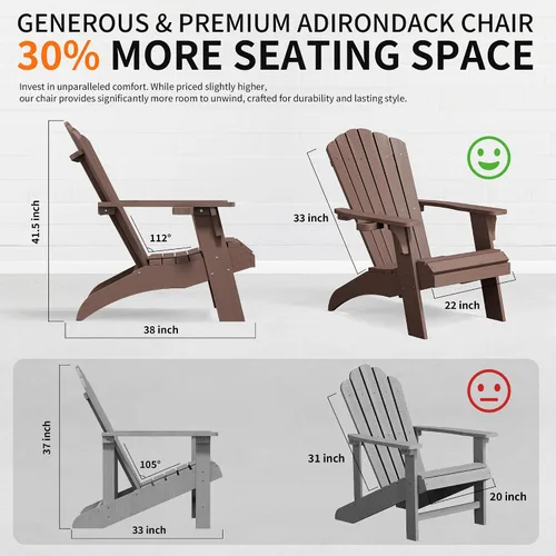 Miniatura 5 de Psilvam Silla Adirondack, silla para hoguera de madera de polietileno de gran tamaño con soporte para tazas, sillas de patio de soporte de 350 Marrón