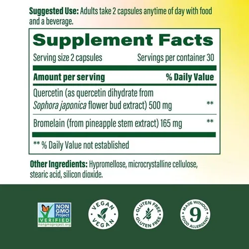 Miniatura 2 de MegaFood Suplemento de quercetina con bromelina, suplemento de apoyo inmunológico respiratorio y estacional, cápsulas de quercetina de 500 mg
