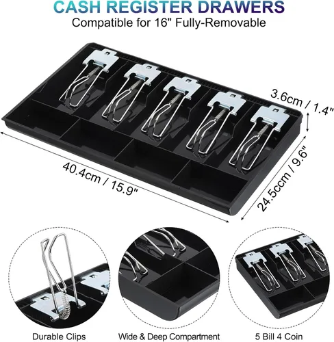 Miniatura 2 de PATIKIL Bandeja de dinero para caja registradora, bandeja de inserción de cajón, organizador portátil de caja de almacenamiento de dinero con clip