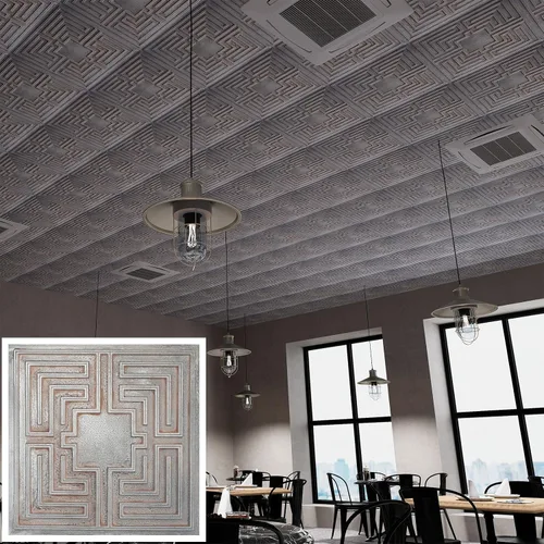 Miniatura 2 de Paneles de pared 3D para decoración estereoscópica en relieve para cafetería, club, salón, hotel, tienda, bar, 2 x 2 pies, PL25 de hierro desgastado