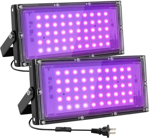 Luces LED negras de 50 W para fiesta brillante, IP65, impermeable, luz negra, reflector, 395 nm, luces de inundación, luces negras moradas, lámpara