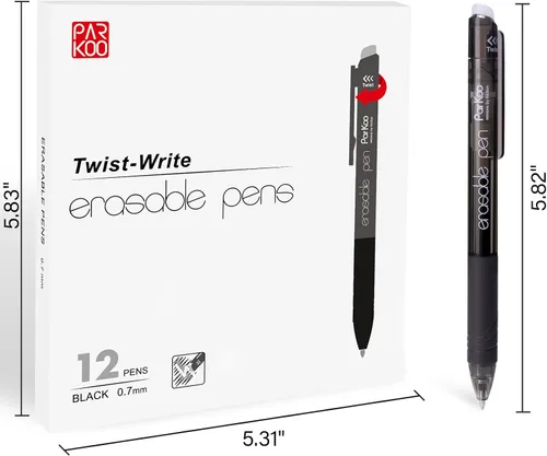 Miniatura 9 de ParKoo Bolígrafos de gel retráctiles borrables de 0.028 in, 12 bolígrafos negros de punta fina, hacen desaparecer los errores, escritura suave