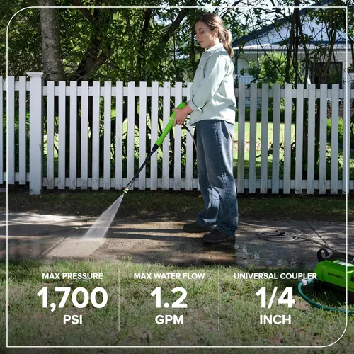 Miniatura 4 de Greenworks Lavadora a presión de 1700 PSI y 1.2 GPM, ultra compacta y ligera, ideal para limpiar patios, terrazas, aceras, muebles de exterior