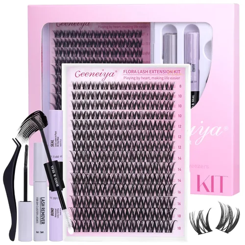 Miniatura 14 de Geeneiya Kit de Extensión de Pestañas 20D+40D, Racimos de Pestañas Suaves, Kit de Extensiones de Pestañas Naturales con Enlace de Pestañas