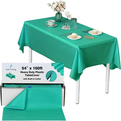 Miniatura 93 de Rollo de plástico para cubierta de mesa color verde manzana, 40 pulgadas x 100 pies, rollo de plástico resistente para cubierta de mesa de banquetes
