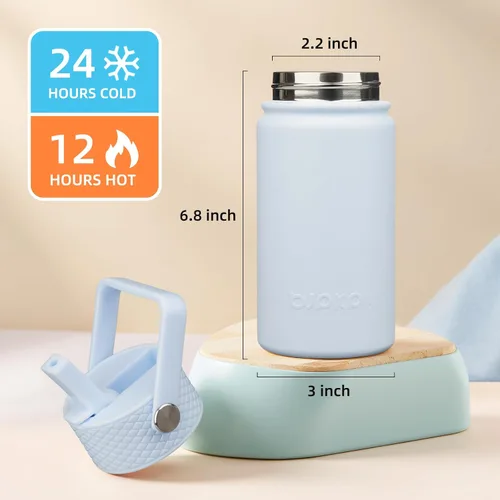Miniatura 3 de BJPKPK Botella de agua aislada con tapa con pajilla, bonitas botellas de agua de 15 onzas, termo de metal de acero inoxidable, vasos reutilizables