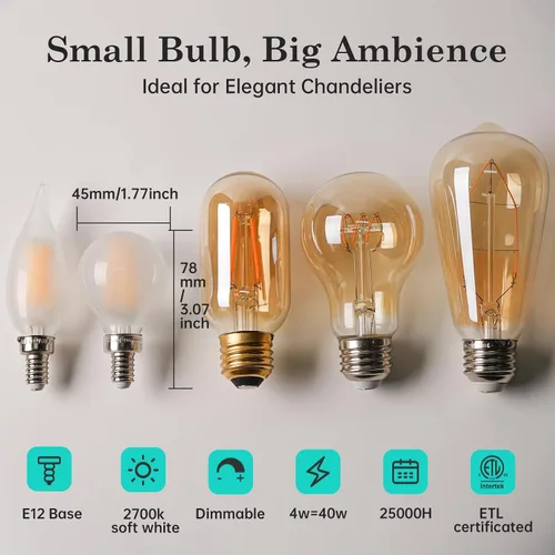 Miniatura 2 de AMDTU Bombillas LED de globo esmerilado E12 de 40 W, base de candelabro regulable blanco cálido de 2700 K, tecnología de confort ocular, iluminación