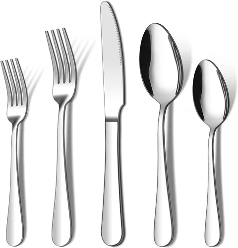 Miniatura 10 de ENLOY - Juego de cubiertos de 20 piezas de acero inoxidable, juego de cubiertos de cocina para 4, incluye cuchara tenedor y cuchillo, pulido