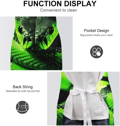 Miniatura 6 de MUSM Apron for Adults - 27.6 X 31.5 Inch, Heavy-Duty Polyester Aprons with Two Large Pockets, Waterproof 3D Snake Kitchen Apron for Cooking