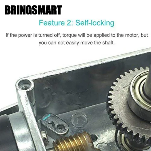 Miniatura 4 de BRINGSMART Motor de engranaje helicoidal de 12V 12rpm DC con controlador de velocidad PWM 73.9 lbs.cm alto par autobloqueo invertido Mini Turbina