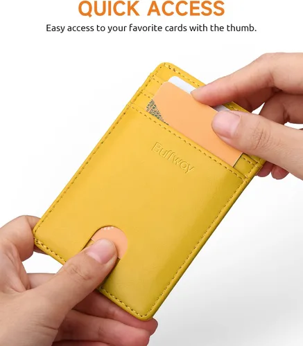 Miniatura 82 de Buffway Billetera delgada para hombre, minimalista con bolsillo frontal delgado, tarjetero de cuero con bloqueo RFID para viajes de trabajo