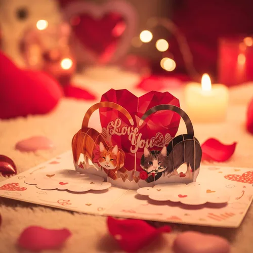 Miniatura 7 de Tarjeta romántica de San Valentín con diseño de gato, 3D, para pareja, gato, para esposa, marido, él, novia, novio, adultos 6 x 8 pulgadas