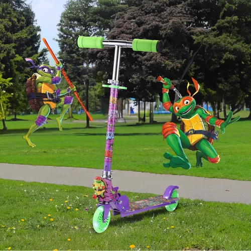 Miniatura 6 de TMNT - Patinete de patada de 2 ruedas con ruedas que se iluminan – Plegable, plataforma antideslizante, paseo cómodo y suave