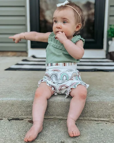 Miniatura 3 de ZZUYFI Conjunto de ropa de verano para bebé recién nacida, conjunto de ropa de verano con estampado floral, mameluco con cordón y diadema corta