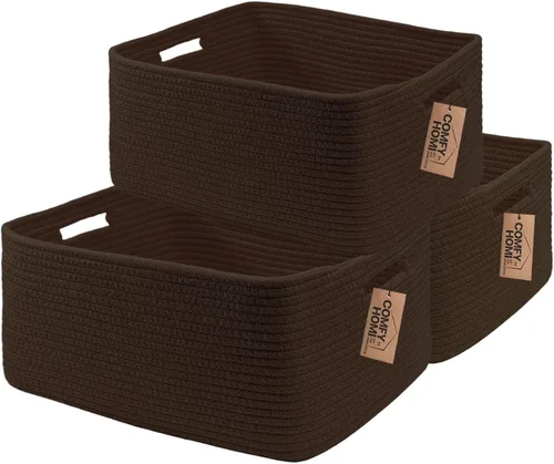 Miniatura 29 de COMFY-HOMI Cestas de almacenamiento de 11.5 x 7.5 x 4.7 pulgadas para organizar, cesta tejida de cuerda de algodón, caja de almacenamiento