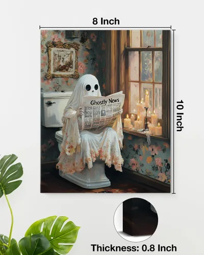 Miniatura 2 de QPVXSST Arte de Pared Interesante de Fantasma de Halloween para Baño, Póster Impreso en Lienzo de Estilo Gótico, Decoración de Baño con Diseño