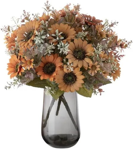 Miniatura 5 de Shapeazy Ramos de girasoles artificiales de seda de 16 pulgadas con tallos para decoración del hogar y bodas, fiestas (blanco)