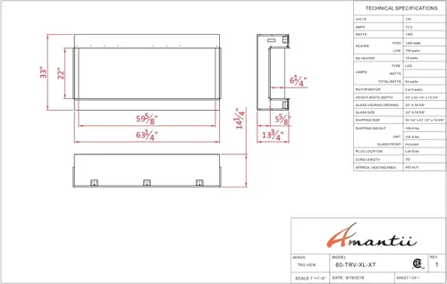Miniatura 5 de 60-TRU-View-XL XT - Chimenea eléctrica de 3 caras de 60 pulgadas, calentador de chimenea de vidrio de 3 lados con control remoto y temporizador de 8