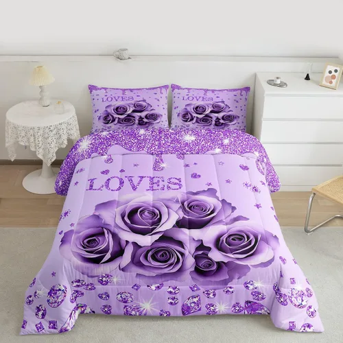 Miniatura 23 de Erosebridal Juego de edredón de corona King y Queen, juego de ropa de cama para parejas adultos, mujeres y hombres, juegos de edredón para boda, San