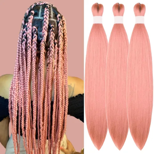 Miniatura 155 de Cabello estirado de fibra Kanekalon para trenzar con cabello humano, color oro rosado, 30 pulgadas