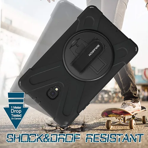 Miniatura 5 de Galaxy tab A 8.0 2017 estuche (SM-T380 / T385), BRAECN tres capa resistente de parachoques duro de silicona suave con 360 grados pie de apoyo Negro