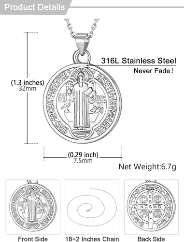 Miniatura 109 de U7 Saint Benedict/Michael Medal Necklace, 316L Stainless Steel Virgin Mary Necklace for Men Women, Bible Verse Protection Necklace Catholic