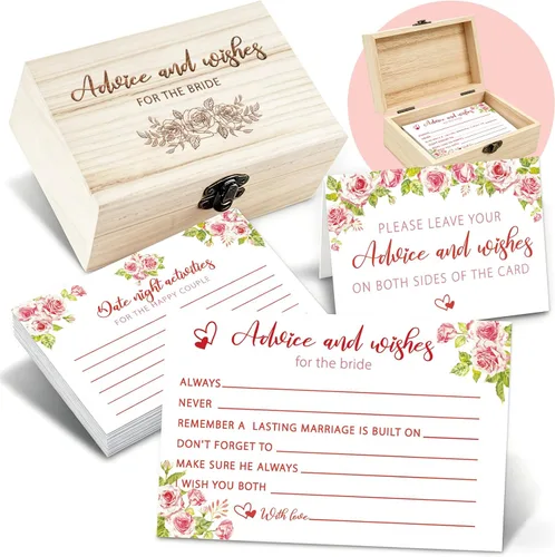 Miniatura 10 de Consejos y deseos para el señor y la señora 50 tarjetas de consejos de boda florales azules, tarjetas de consejos y deseos para decoraciones