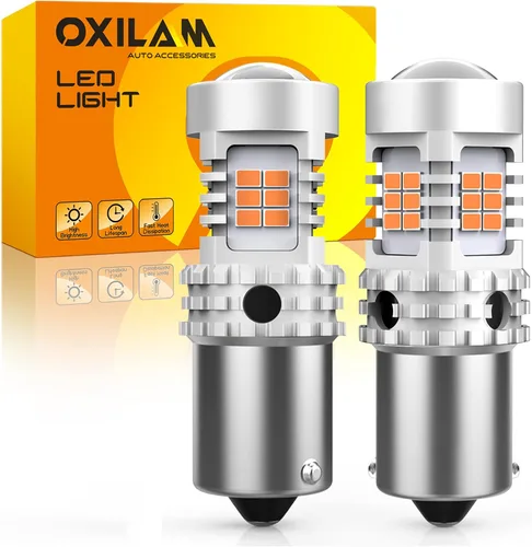Miniatura 10 de OXILAM - Bombilla de luz LED para señal de giro BA15S 1156, CANBUS sin errores, 2200K, amarillo ámbar, 2800 LM, para 7506, 1156A, 1003, 1141, P21W