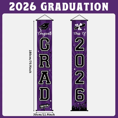 Miniatura 2 de Cartel de graduación 2026, decoraciones de graduación negro y dorado, letrero de porche de clase de 2026, decoración de puerta de felicitaciones