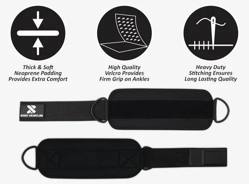 Miniatura 3 de Correas de tobillo para máquinas de cable para mujeres y hombres – Accesorio de cable de tobillo para gimnasio para patadas, entrenamientos de Negro