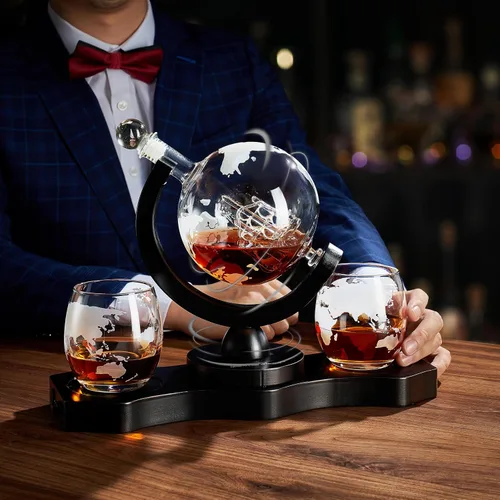 Miniatura 3 de Juego de decantador de whisky con globo giratorio y 2 vasos para whisky grabados - Regalos para hombres, papá, aniversario, cumpleaños, inauguración
