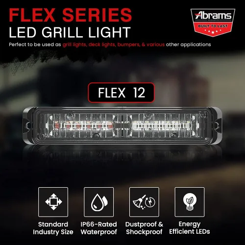 Miniatura 2 de Abrams SAE Clase-1 Flex 12 [Azul/Azul] 36W - 12 LED Luz de rejilla LED para vehículos policiales y de emergencia médica, luz estroboscópica