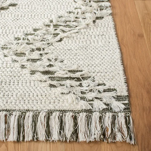 Miniatura 5 de SAFAVIEH Vermont Collection - Alfombra de pasillo, 2 pies 3 pulgadas x 8 pies, diseño de lana de tejido plano, color marfil y verde, ideal