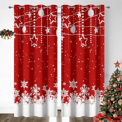 Miniatura 11 de Cortinas rojas de Navidad para sala de estar, juego de 2 paneles, cortinas de ventana de terciopelo rojo de 63 pulgadas de largo, cortinas