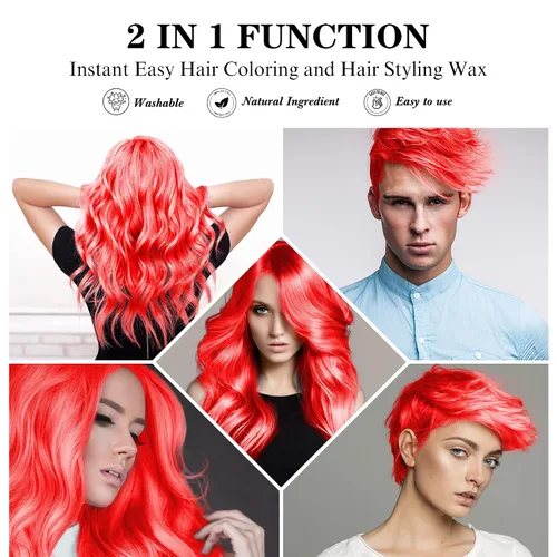 Miniatura 3 de Spray de Cera Temporal de Color Rojo para el Cabello 4.23 onzas, Tinte en Crema para Peinado Natural Instantáneo, Barro de Coloración Desechable