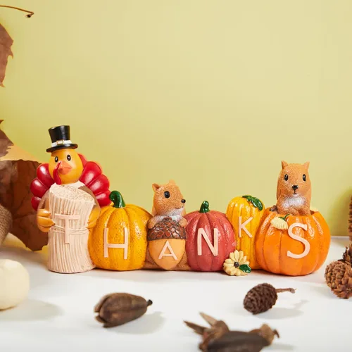 Miniatura 7 de JOYIN Decoración de mesa de pavo de calabaza de Acción de Gracias, figuras de pavo de resina, decoración de Acción de Gracias, mesa de cosecha