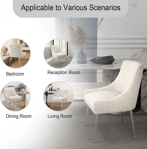 Miniatura 5 de Sillas de comedor de estilo moderno de terciopelo tapizado, silla de acento de tocador con barra vertical, silla capitonada con patas plateadas