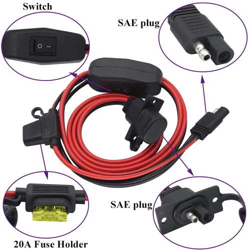 Miniatura 3 de SAE a SAE - Cable de puerto de pared lateral de toma de corriente solar, 12 AWG resistente a la intemperie, SAE de conexión rápida, montaje en panel