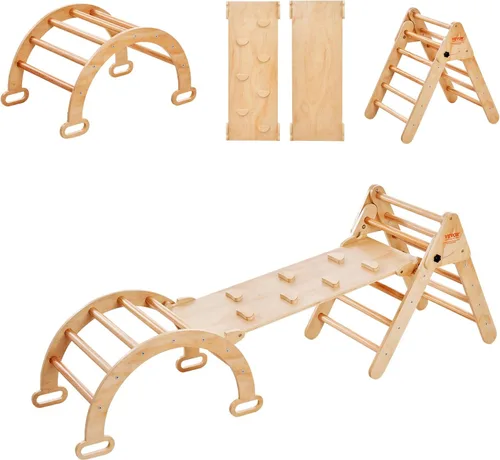 VEVOR Pikler - Juego de triángulos escalador 5 en 1, juguetes de escalada para niños pequeños plegables en interiores con arco y rampa y escalera