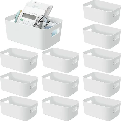 Geetery 12 cubos de almacenamiento de plástico con asas, organizadores de juguetes y contenedores de almacenamiento para el hogar, armario, cocina,