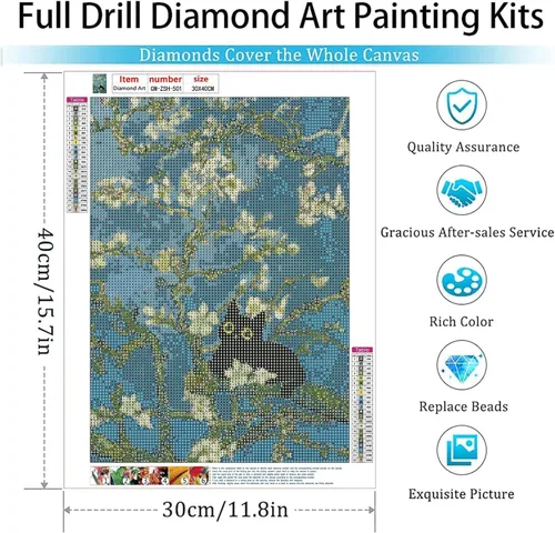 Miniatura 2 de Kits de pintura de diamantes para adultos, pintura de diamante de gato negro 5D, arte de diamantes para adultos, diamantes redondos de taladro