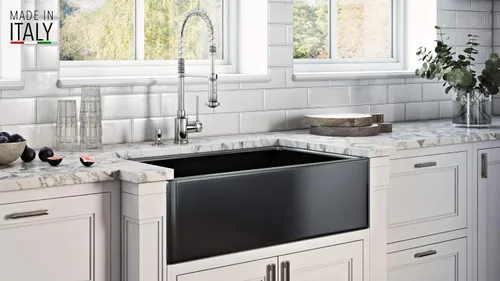 Miniatura 4 de Ruvati RVL2100BK - Fregadero de cocina reversible con delantal frontal de 30 x 20 pulgadas, color negro brillante